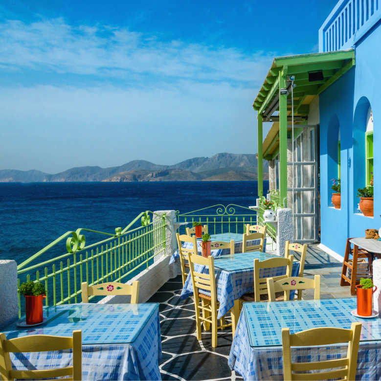 Greece Colorful Restaraunt Blue Sea