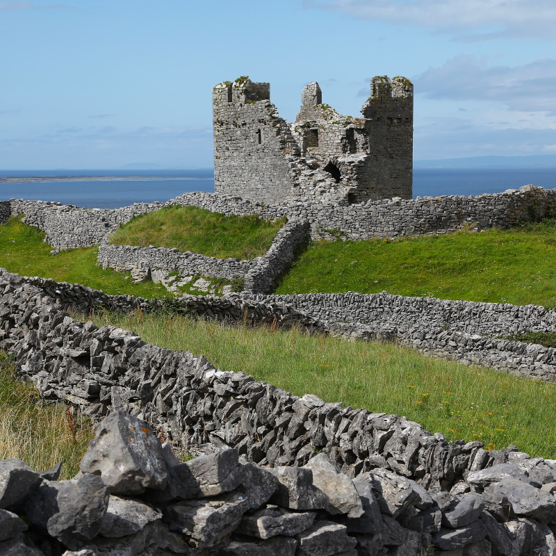 Tower and castle ruins on Inisheer island Aran Islands Ireland
