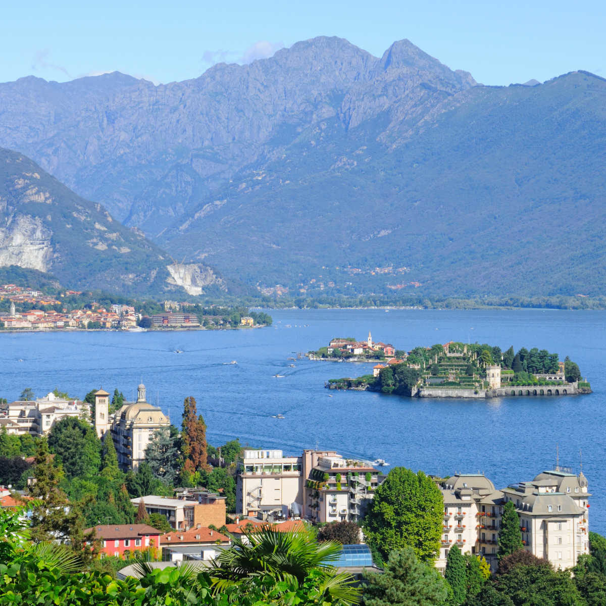 Scenic view on beautiful Lake Maggiore among the mountains, Italy