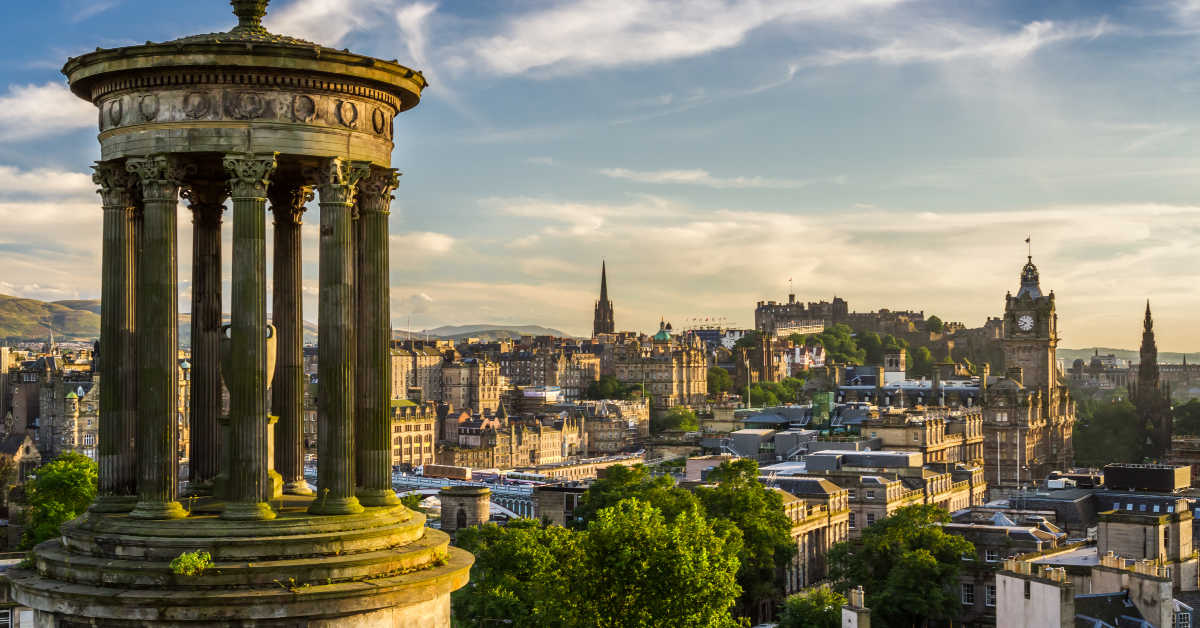 Beautiful view of the city of Edinburgh from Calton Hill