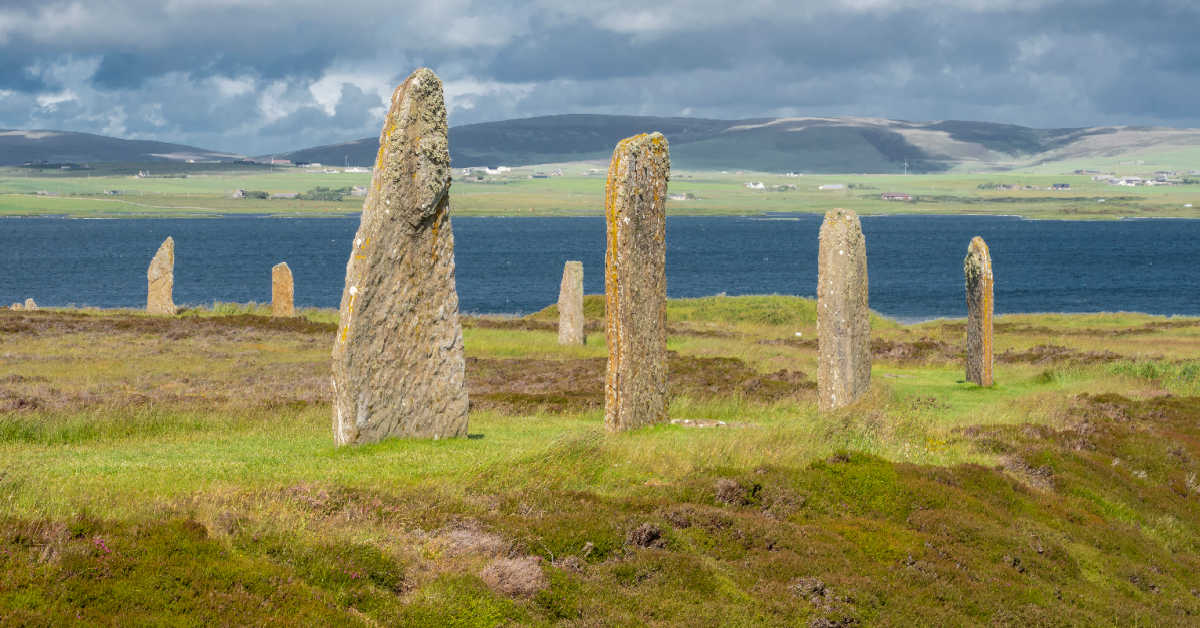 The Ring of Brodgar is a Neolithic henge and stone circle about 6 miles north-east of Stromness on the Mainland, the largest island in Orkney, Scotland.