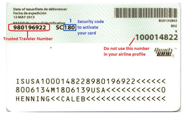 known traveller number on card